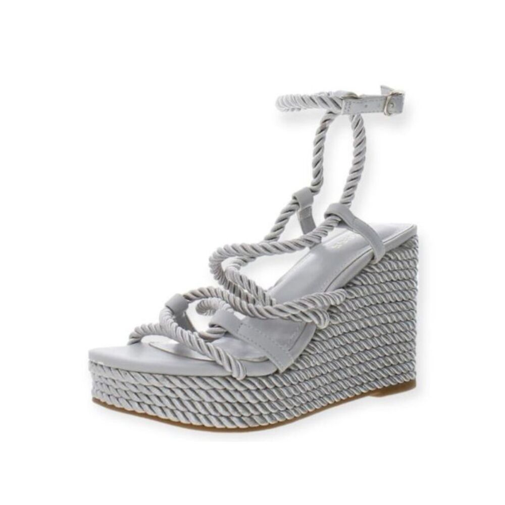 GUESS Womens Gray Rope 1" Platform Natesha Round Toe Wedge Heeled Sandal 9.5 M